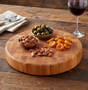 Tabla de cortar redonda de madera de veta completa hecha a mano, estilo bloque de carnicero, para cocina - Product Image 6
