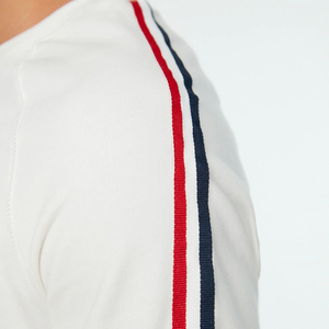 Sudadera Blanca de Cuello Redondo para Hombre, Manga Raglán, Lateral a Rayas, Corte Regular, Tejido de Algodón, Informal, para Otoño, Transpirable - Product Image 5