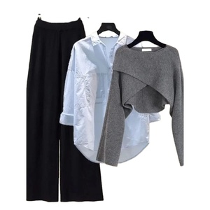 Suéter musulmán para mujer, conjunto de 3 piezas, bufanda, Vestido de punto, jerséis de ganchillo para otoño e invierno, falda de cintura alta, trajes informales de Marruecos - Product Image 3