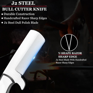 Couteau de boucher à lame fixe forgé à la main, robuste, à tranchant très affûté, avec manche ergonomique en bois, en acier au carbone de qualité supérieure - Product Image 3
