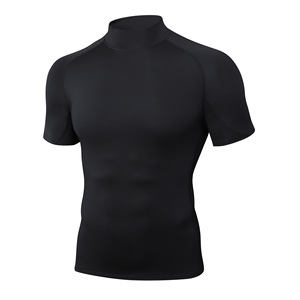 T-shirt d'été pour homme en polyester, à col montant, séchage rapide, extensible, pour la course et le fitness, avec logo brodé personnalisé, fabrication OEM par l'usine BD en Chine - Product Image 3