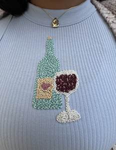 Handmade Beaded Fruit Embroidery <b>White</b> Cotton Crop <b>Top</b> Women's Fashion Shirt - Product Image 6