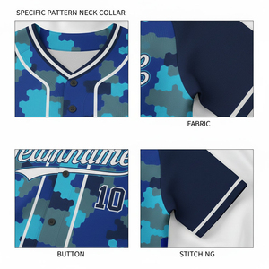 Camiseta de béisbol de camuflaje azul personalizada para hombre, camiseta de uniforme de poliéster transpirable con número 10 y nombre del equipo, manga corta - Product Image 5