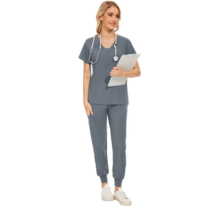 Wholesale Women Medical Scrub Set V-neck Jogger Pants Multi-Pocket Hospital Nurse Uniform Breathable Elastic Healthcare Suit - Product Image 1