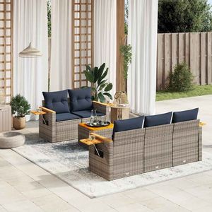 Set di divani da giardino in polyrattan grigio con cuscini, mobili da esterno in 6 pezzi - Product Image 3