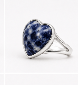 Anillo de Boda de Plata de Ley Ha Gems, Joyería India Clásica, Sodalita Natural, Corte Ovalado, Engaste de Bisel con Gema en Forma de Corazón, Original - Product Image 2