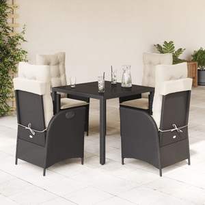 Ensemble de salle à manger de jardin noir avec coussins blanc crème comprenant table et chaises - Product Image 1