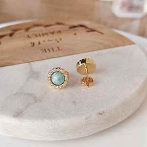 925 Sterling <b>Silver</b> Gold Larimar Bohemian Style <b>Stud</b> Earrings Natural Bezel Set CZ Pave Birthstone Healing Crystal Wedding Party - Product Image 4