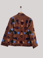 Veste en velours polaire à motif de poisson appliqué, col mandarin, manches longues, taille plus, manteau d'automne pour femmes