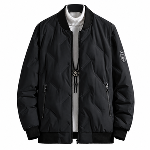 Chaqueta Acolchada Larga de Invierno para Hombre, Tejida y Teñida, con Cuello Alto, Cierre de Cremallera, Ecológica, Estilo Casual - Product Image 2