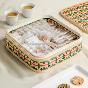 Cesta de Almacenamiento Multiusos Sisu Handicraft, Hecha a Mano, de Bambú Verde y Rojo Natural, Ecológica y Segura para Alimentos - Product Image 3