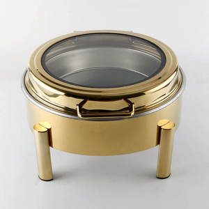 Luxury Silver Stainless Steel Chafing Dish Round <b>Buffet</b> <b>Server</b> with Lid Food Warmer Catering Serving Dish Hotel Tableware - Product Image 2