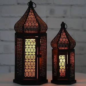 Traditional Design Golden Cylindrical Moroccan Lantern With <b>Floral</b> Cutouts Durable Home Decoration - Product Image 3