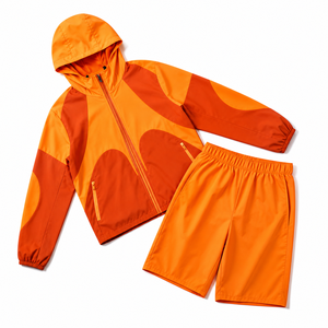 Men's Panel Design Windbreaker Jacket and Shorts Set Lightweight Hooded Activewear Ensemble - Product Image 4