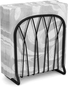 Modern <b>Black</b> Metal Napkin Holder - Geometric Wire Napkin Stand for Kitchen Counter, Dining Table & Desktop Mail Organizer Rack - Product Image 1
