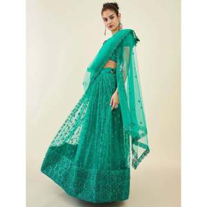 Dazzling Teal <b>Green</b> Sequins <b>Net</b> Lehenga Choli with Dupatta for Evening - Product Image 6