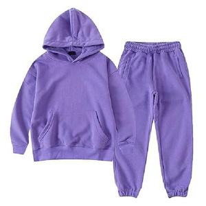 Survêtement à capuche violet pour filles, ensemble deux pièces décontracté en coton de couleur unie, pantalon long avec poches latérales, vêtements d'automne - Product Image 4
