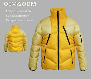 Chaqueta Acolchada para Hombre con Bloques de Color, Cuello Alto, Cierre de Cremallera, Cortavientos, Ropa Exterior Casual de Invierno, Acolchado Grueso de Poliéster - Product Image 1