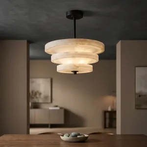 Modern Marble Pendant <b>Light</b> Layered Chandelier Alabaster <b>Ceiling</b> Lamp for Living Room Villa Dining Area All Seasons Indoor Use - Product Image 3
