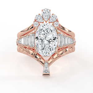 Anillo de Oro Amarillo con Tiara Chevron y Banda Curva, con Diamante Cultivado en Laboratorio POOJA DIAMOND, Corte Hexagonal Ovalado 2.00C, Certificado IGI, para Novia - Product Image 1