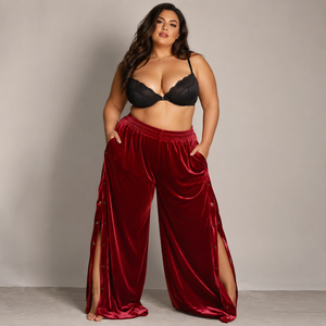 Pantalones de terciopelo para mujer, talla grande, con corte de pierna ancha ajustable, estilo sexy para discoteca, con cordón de ajuste. - Product Image 2