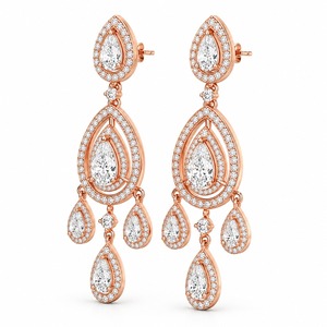 Roy Diamond Rose Gold Plated <b>Emerald</b> Cut Diamond Chandelier <b>Earrings</b> IGI Certified Luxury Modern Geometric Women's Wedding - Product Image 2