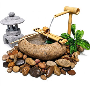 Fontaine d'eau en pierre traditionnelle pour extérieur, décoration de jardin, finition naturelle, forme irrégulière, autoportante, décoration de jardin zen japonais - Product Image 1