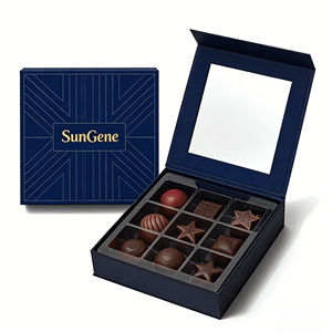 Boîte-cadeau en papier de luxe haut de gamme, fabriquée avec des matériaux recyclés, personnalisée pour les bonbons et le chocolat, avec fenêtre en PVC, conçue pour le Ramadan - Product Image 1