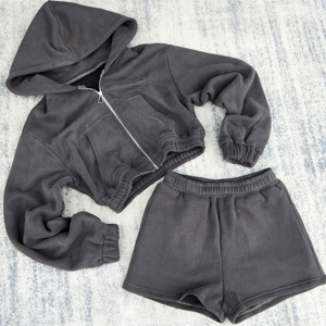 Conjunto de Sudadera y Pantalones Cortos de Algodón Acanalado Premium para Mujer, Conjunto Casual con Estampado Personalizado, Sudadera de Algodón Terry Ultraligera para Mujer - Product Image 4