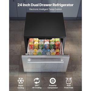 "24" Inch Stainless Steel Dual Drawer Counter <b>Refrigerator</b> with Temperature Control for Outdoor Use - Product Image 2