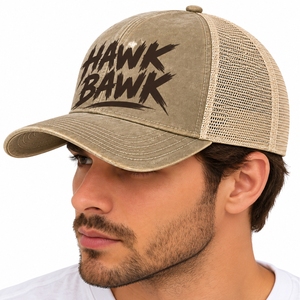 Casquette Trucker Unisexe en Maille avec Broderie Frontale, Réglable, Six Panneaux, Décontractée, avec Imprimé Hawk Bawk, Printemps-Été - Product Image 3