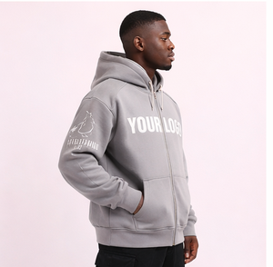 Custom Logo Men Oversized Streetwear Graphic Zip Up Hoodie Heavyweight 100% Cotton Zip Sweatshirt <b>Jacket</b> 2026 - Product Image 2