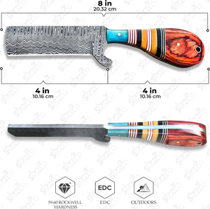 Cuchillo de caza y camping de hoja fija de acero de Damasco hecho a mano, estilo vaquero personalizado, con funda de cuero. - Product Image 3