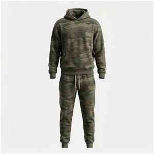 Ensemble de survêtement camouflage pour homme, à capuche, manches longues, pantalon à cordon de serrage, décontracté, pour l'automne, respirant, coupe régulière, 100% coton - Product Image 1