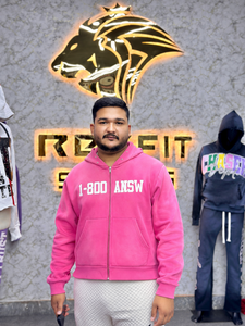 Men's <b>Pink</b> Hooded Zip-Up <b>Sweatshirt</b> Oversized Fleece Casual Autumn Wear Letter Print Front Pocket Design - Product Image 1