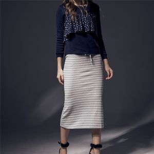 ODM Woman Long Elastic Waist <b>Black</b> Cotton Polyester <b>Skirt</b> - Product Image 2