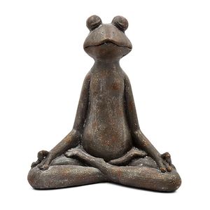 Statua di Rana Yogini in Magnesio Marrone 12x6.5x13.5 cm in Posizione Lotus con Dettagli Dorati, Figurina Decorativa - Product Image 2