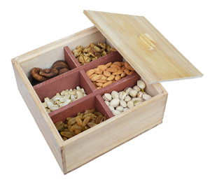 Wood Dry Fruits <b>Box</b> Square 4 Sections Food Grade Handcrafted Wood Dry Fruits Party Snack <b>Container</b> Hot Sale - Product Image 5