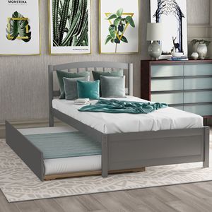 Letto a piattaforma in legno per una persona con letto estraibile, colore grigio - Product Image 2