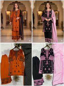 Ensemble de costume palazzo en rayonne brodée de qualité supérieure avec des détails effet miroir et un dupatta en georgette pour femmes - Product Image 2