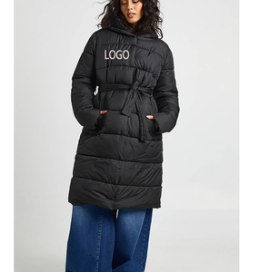 Manteau long matelassé pour femme OEM, veste d'hiver chaude à capuche, vêtement d'extérieur à manches longues, léger, rembourré en coton - Product Image 4