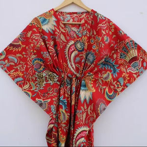 Vestido Kaftán Informal de Verano con Estampado Floral Tropical, sin Mangas, de Algodón, para Mujer, Ropa de Playa, Ropa de Estar por Casa, Textil Naaz - Product Image 1