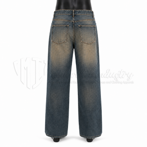 Jeans Homme Personnalisés Noir Brun Délavé Coupe Large Taille Mi-Haute Denim Épais Effet Usé et Déchiré Vintage Streetwear Vente en Gros - Product Image 2