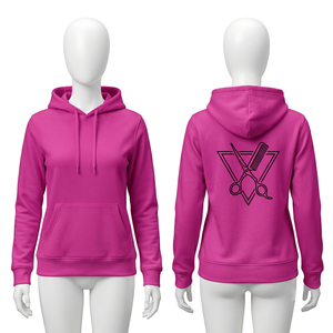 Sweat à capuche unisexe pour barbier, 320 GSM, en coton et polyester polaire, avec empiècement latéral rose, personnalisable avec impression sérigraphique et broderie de logo - Product Image 5