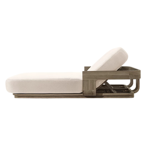 Tumbona Doble de Teca Sólida Moderna, Ajustable y Reclinable para Exteriores, Patio, Piscina, Jardín, con Cojín - Product Image 4