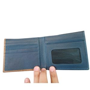 Men Bi Fold <b>Wallet</b> Two Tone Blue and Brown Textured Slim Design with Multiple Card Slots and ID Window for Daily Utility Use - Product Image 2