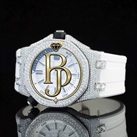 Reloj Mecánico Japonés Unisex Briva Jewels BJ-08 con Correa de Caucho, Analógico, Tono Oro Blanco, Moissanita, Caja de Acero Inoxidable de 41 mm