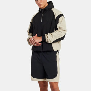 OEM Custom Made 100% Cotton Eco-Friendly Breathable Sweat-Wicking Quick Dry Men's High Quality Quarter-<b>Zip</b> Color-Block Panel - Product Image 5