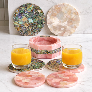 Juego de posavasos de ónix rosa de lujo con soporte, posavasos de piedra natural hechos a mano, posavasos de mármol para té y café, decoración de mesa - Product Image 4