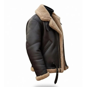 Vestes en cuir pour hommes doublées de fourrure avec doublure en fausse fourrure, fermeture éclair, ceinture, vestes en cuir doublées de fourrure pour l'hiver, fourrure tout-en-un - Product Image 5